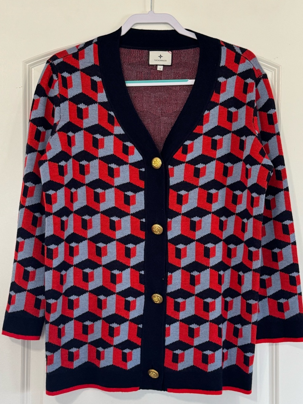 Tuckernuck Women’s Small Wool Lauren Geometric Cardigan Sweater Oversized